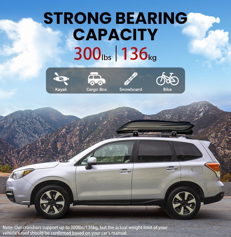 Soruci Roof Rack Cross Bars 300lbs Compatible with Subaru Forester 2014-2026 (Not for Wilderness) Lockable Aluminum Roof Rails Crossbar with Lock for Rooftop Cargo Bars Luggage Rack Bike Snowboard - Image 3